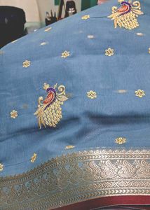 Elegant gray Embroidered Saree