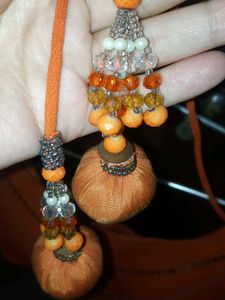 Orange Embellished Sleeveless Blouse