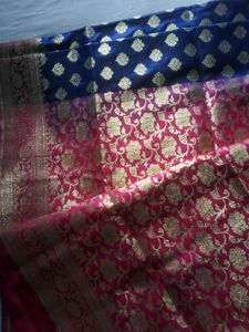 Blue &amp; Pink Pure Katan Benarasi Saree