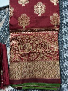 Maroon &amp; Gold Sari Blouse Piece