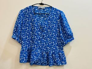 Blue And White Floral Top