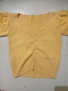 Yellow Puff Sleeve Knit Top