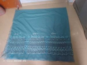 Teal Embroidered Fabric Piece 5 Mtr