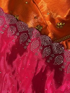 y2k Pink &amp; Orange ombre Saree with beaded Blouse