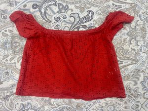 Rust Orange Zara Off Shoulder Crop Top