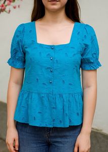 Blue Hakoba Peplum Top