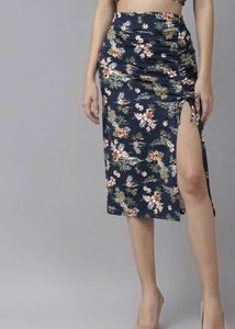 Floral Print Slit Skirt