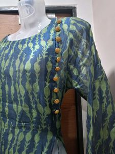 Navy Blue &amp; Green Indo-western Gown With Dark Inne