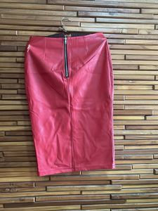 Red Faux Leather Pencil Skirt