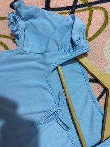 Cute Blue Puff Sleeve Top