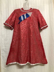 Red Half Sleeve Round Dress