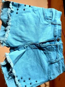 Frayed Studded Denim Shorts
