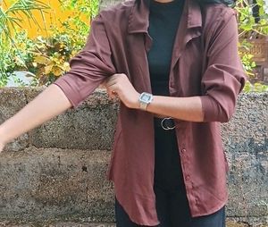 Maroon Oversized Button-Down Shirt