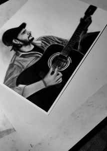 Framed Guitarist Graphite Drawing