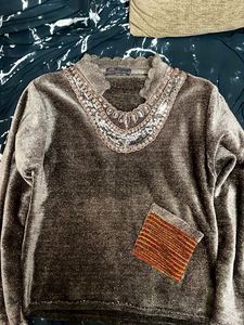 Elegant Embellished Brown Sweater