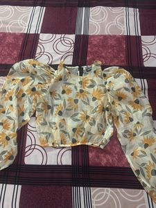 Floral Organza Sheer Sleeve Top