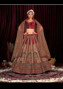 maroon velvet Bridal Lehenga Choli