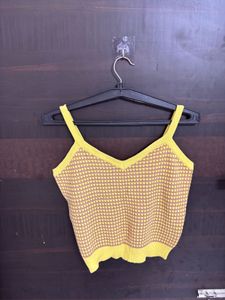 Yellow Patterned Knit Tank Top
