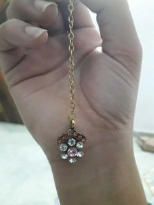 Pink earrings with mang tika