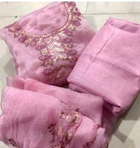 Elegant Pink Unstitched Dress Material Set