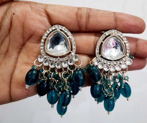 Drak Green or Teal Colour Earrings