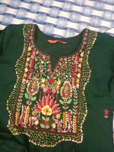 Green Embroidered Kurta Set