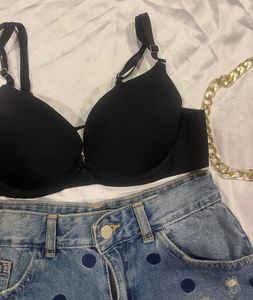 Black Shein Soft Material Padded Push Up Bra