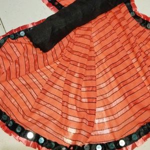 Coral Striped Saree
