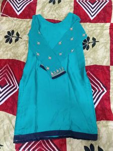 Teal &amp; Navy Embroidered Salwar Kameez