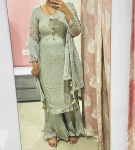 Elegant Grey Embroidered Sharara Suit