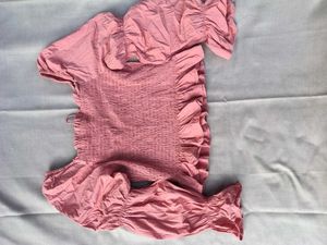 Pink Puff Sleeve Smocked Top