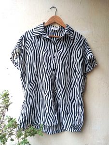 Zebra Print Button Down Shirt Top (Women)