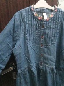 Denim Dress with Floral Details