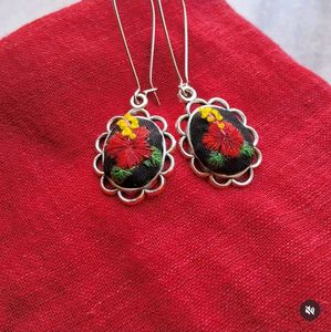 Hand-embroidered Hibiscus earrings