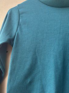 teal Blue Ribbed Long Sleeve Top