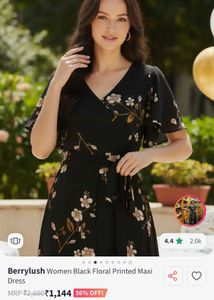 Floral Print Black Maxi Dress