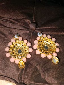 Elegant Peach &amp; Gold Statement Earrings