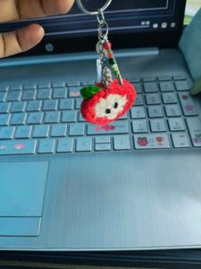 apple crochet keychain with charms&lt;3