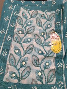 Teal Leaf Print Salwar Suit Fabric