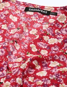 Women Red Crepe V-Neck Floral Print Maxi Dress