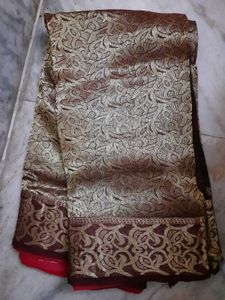 Elegant Gold & Red & Brown Tant Benarasi Sari