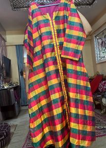 Colorful A-line Zari Buti Cotton Will Kurta
