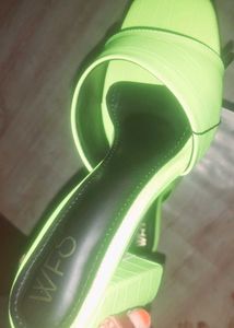 Neon Green Heeled Mules