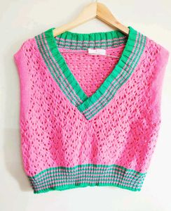 Pink Knit V-Neck Vest size-38-40