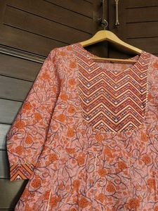 Pink Floral Print Gotta Patti Anarkali Kurta Set