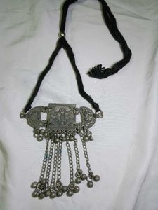 Ethnic brass mixed black oxidised silver necklace