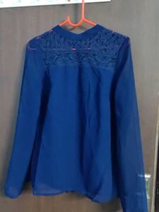 Blue Lace Detail Blouse