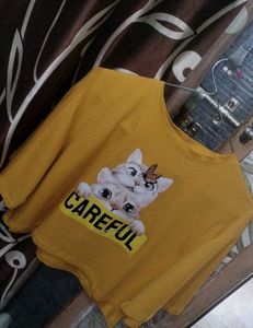 Cat Print Mustard Colour Crop Top....