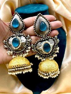Teal Jhumka Earrings