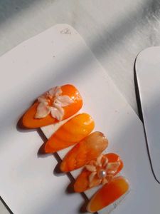 Orange Floral Press-On Nails